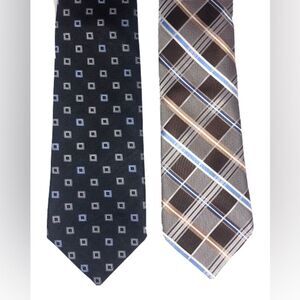 2 Joseph Abboud  Men’s Brown Diamond & Blue Patterned Classic Neckties 100% Silk